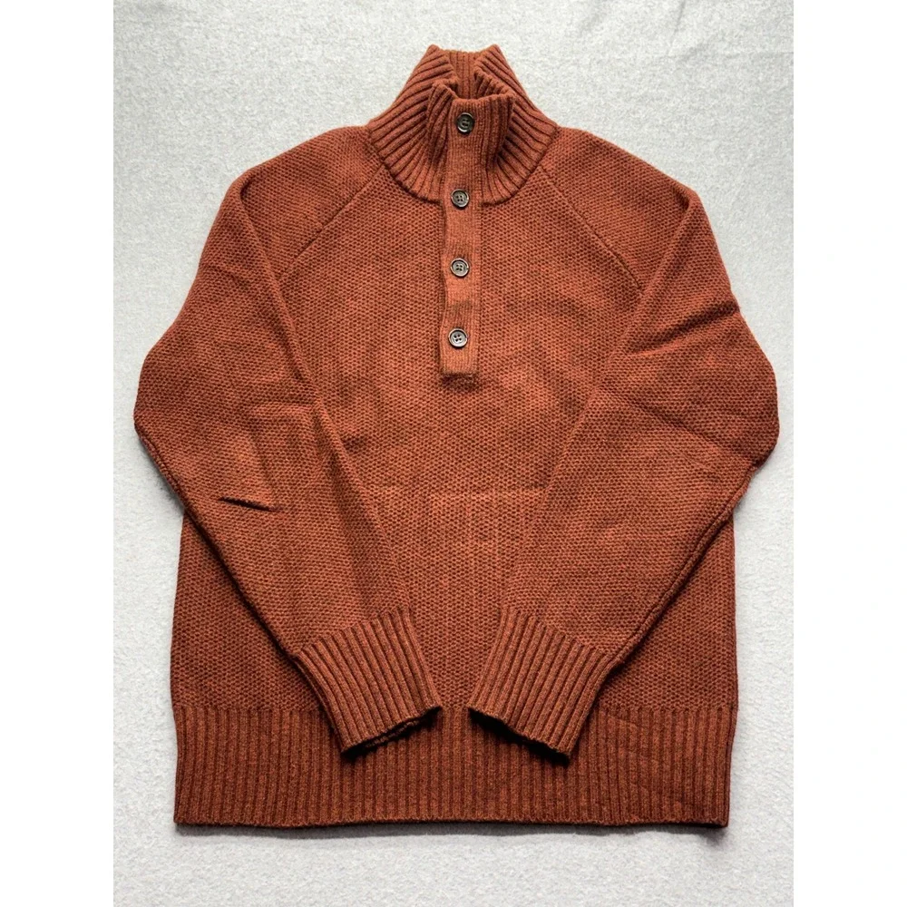 Banana Republic Mens Merino Wool Honeycomb Mock Neck Sweater Orange Large 171383